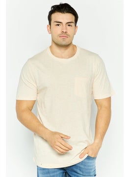 Project Essentials Men Crew Neck Short Sleeve Textured T Shirt, Beige  - Image 1