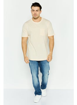 Project Essentials Men Crew Neck Short Sleeve Textured T Shirt, Beige  - Image 2