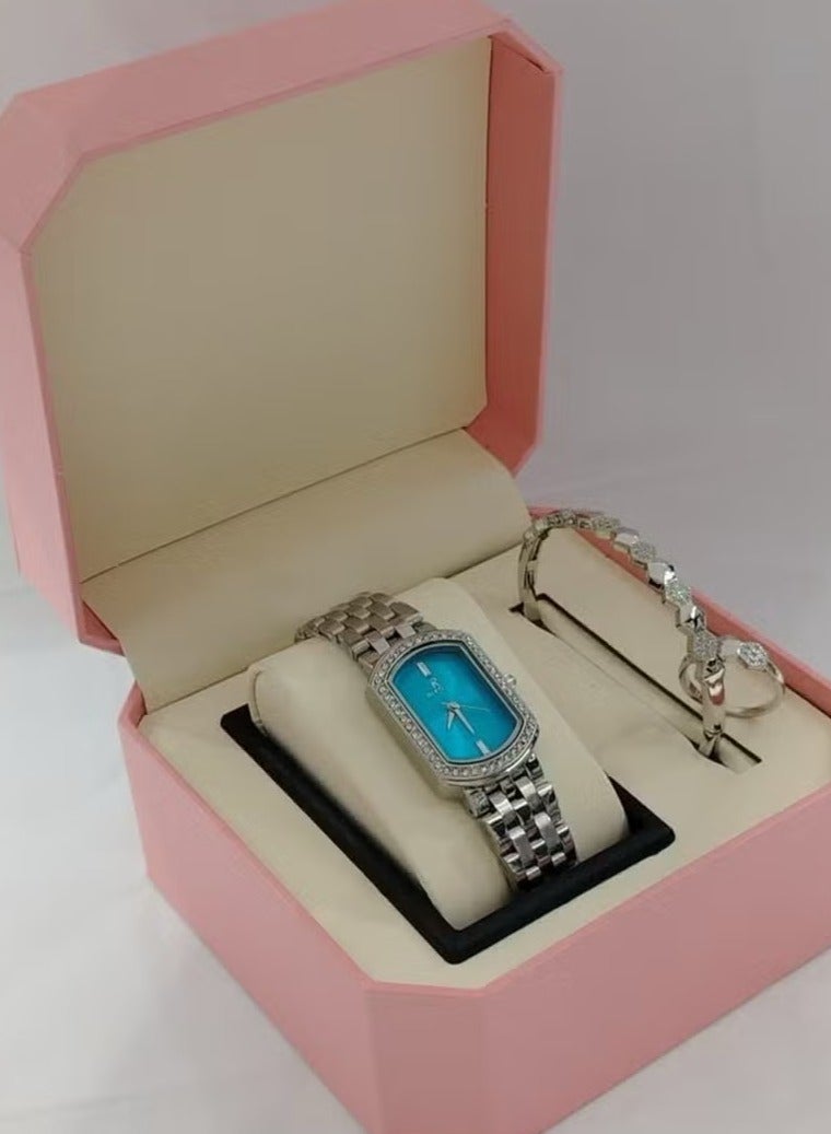 Soft and elegant women's sets, zircon, steel watch