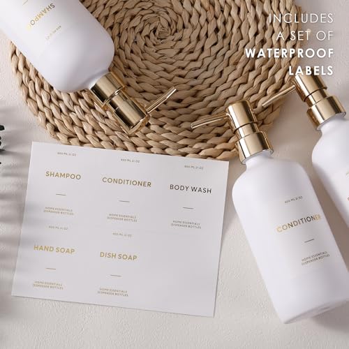 HOMCDALY Shampoo and Conditioner Dispenser, 21oz 3-Pack Refillable Pump Bottles, Shampoo Container, Empty Pump Bottle, Bathroom Shower Dispenser（21oz-White&Gold） - Image 5