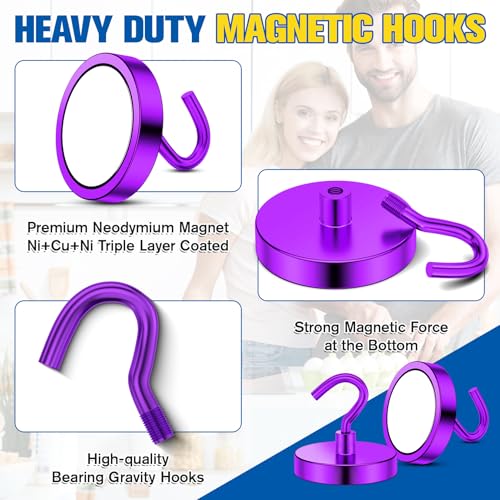 Grtard 130LBS Magnetic Hooks 8 Pack Strong Magnetic Hooks for Cruise Cabins Magnet Hooks Heavy Duty for Fridge Magnets with Hook for Hanging Grill Garage Cruise Ship Essentials Purple - Image 3