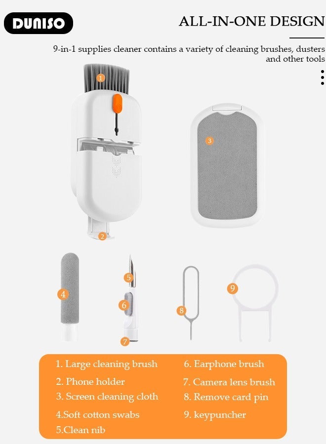 DUNISO 10 in 1 Electronics Cleaning Kit, Multifunctional Cleaning Kit for Keyboard, Portable Cleaning Kit for Computers, Cleaning Soft Brush Tool for Camera and Bluetooth Headset, Stentable Cleaner Kit for All Types of Cell Phones and Computers (Detergent not included) - Image 3