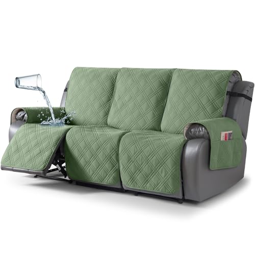 TAOCOCO 100 Waterproof Recliner Sofa Cover Non Slip Split Couch Covers for Reclining Couches with Elastic Strap Washable Reclining Sofa Cover Furniture Protector for Kids Pets3 Seater Bean Green - Image 1