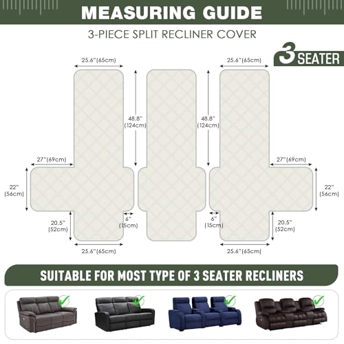 TAOCOCO 100 Waterproof Recliner Sofa Cover Non Slip Split Couch Covers for Reclining Couches with Elastic Strap Washable Reclining Sofa Cover Furniture Protector for Kids Pets3 Seater Bean Green - Image 3