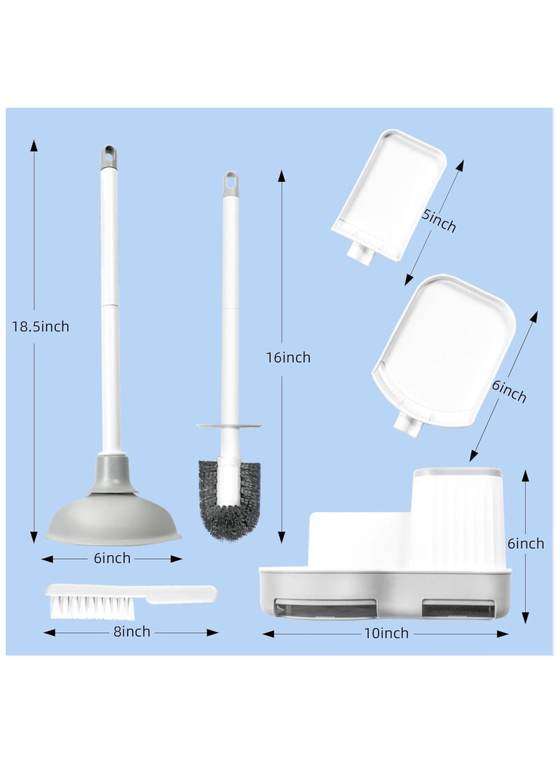 Toilet Brush and Plunger, 3 in 1 Toilet Bowl Brush and Holder with Crevice Cleaning Brush Wall Mounted Household Bathroom Cleaning Tools Combo Set(White-Gray) - Image 2