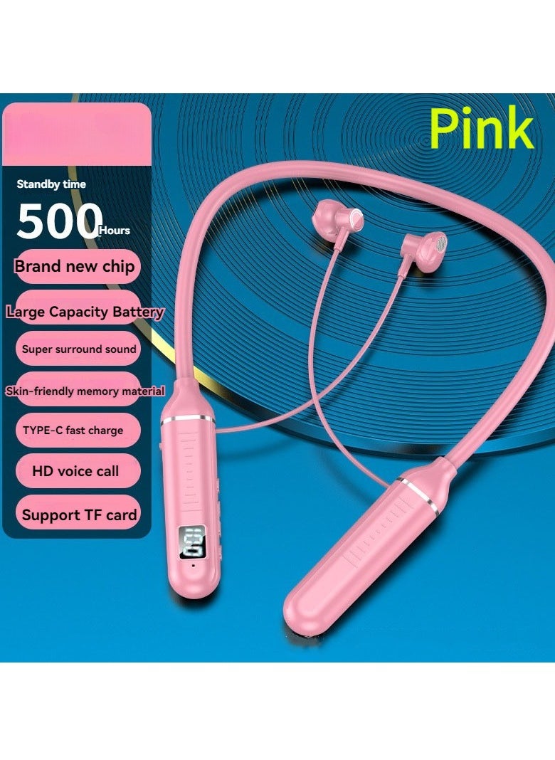 Generic Wireless neck-mounted Bluetooth headset battery display ultra-long standby neck-mounted sports headset pink  - Image 1