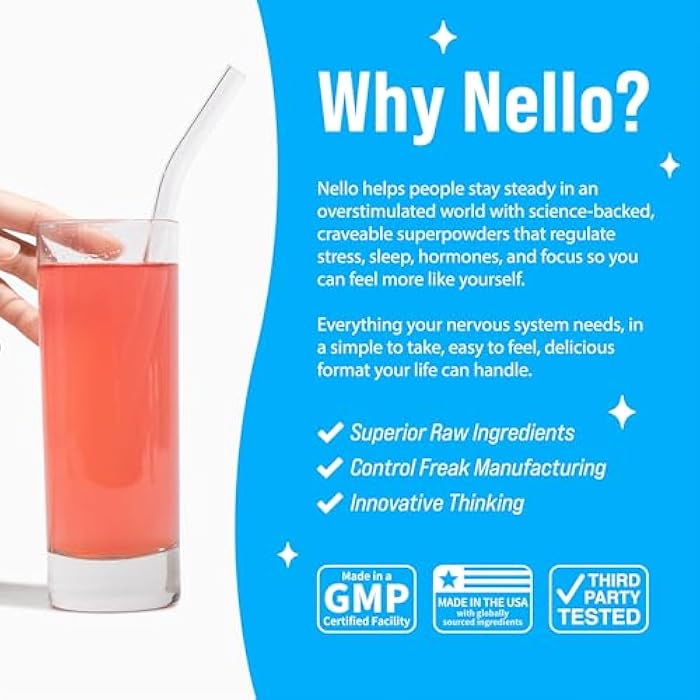 Nello Supercalm Powdered Drink Mix, Cortisol Reducer and Sleep Aid Supplement, L Theanine, Ksm-66 Ashwagandha, Magnesium Glycinate, Vitamin D 3, No Sugar, Non GMO, On The Go, 20 Ct, Raspberry Lemonade - Image 5