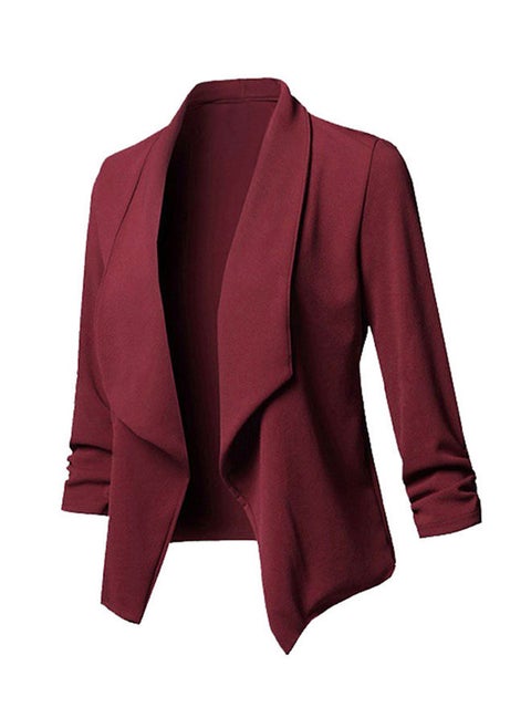Ruched Asymmetrical Casual Business Suit Burgundy
