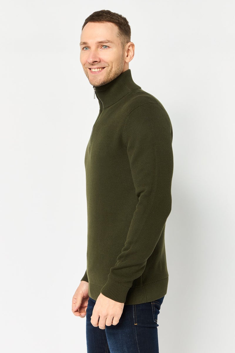 Selected Homme Men Mock Neck Knitted Sweater, Dark Olive - Image 3