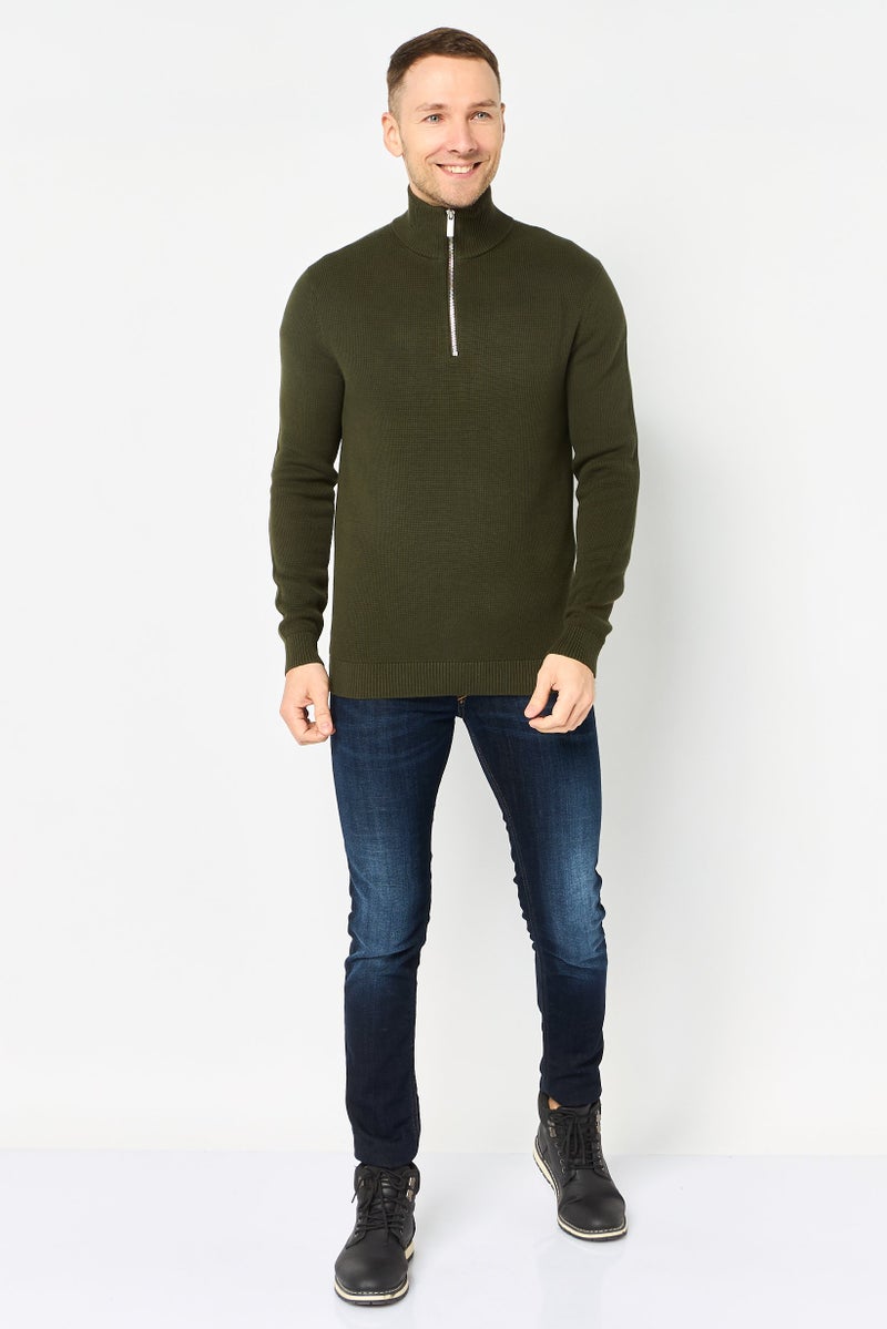 Selected Homme Men Mock Neck Knitted Sweater, Dark Olive - Image 4