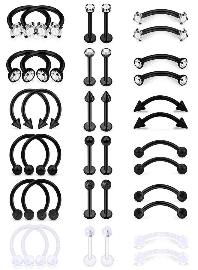 SCERRING أقراط تراجوس SCERRING 16g من الفولاذ المقاوم للصدأ على شكل حدوة حصان، حلقات حواجب، شفاه، أظافر، تراجوس، هيليكس، روك، أقراط غضروفية، دبابيس، حلقة، مجوهرات ثقب ميدوسا 8mm 36PCS باللون الأسود - Image 1