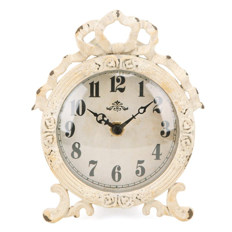 NIKKY HOME NIKKY HOME Small Table Clock Silent NonTicking Shelf Desk Top Clock Battery Operated Vintage Rustic Design Chic Home Decor for Fireplace Mantel Desktop Countertop Beige 