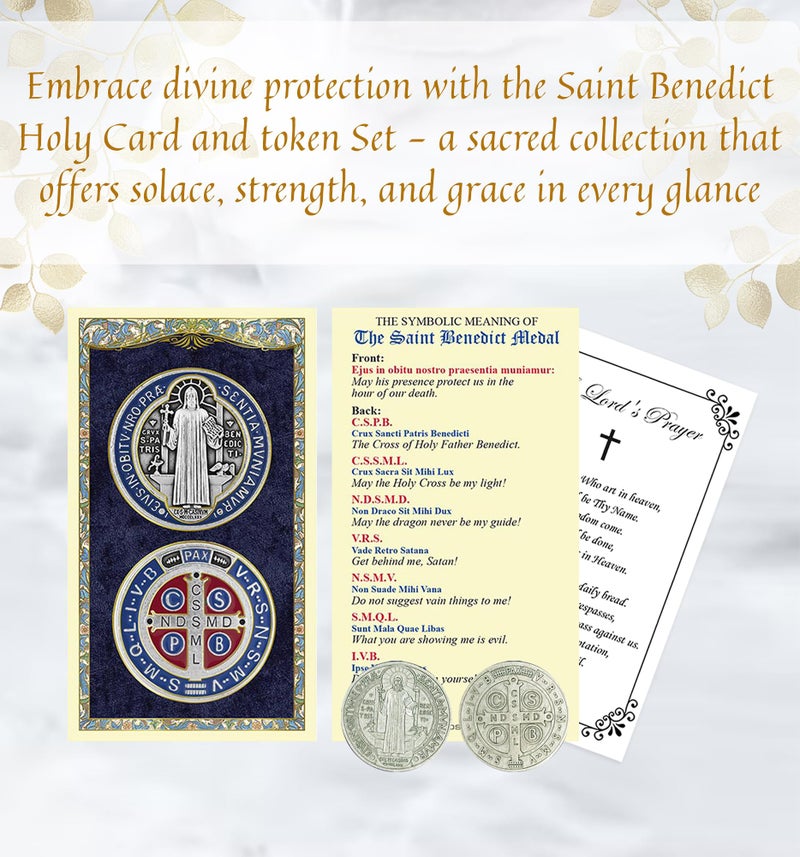 Trendzeen Saint Benedict Holy Card - Italian San Benito Medal Pocket Token, The Lord's Prayer - Laminated Prayer Card, Catholic Token - St Benedict of Nursia Themed Set - 3 Items - Image 2