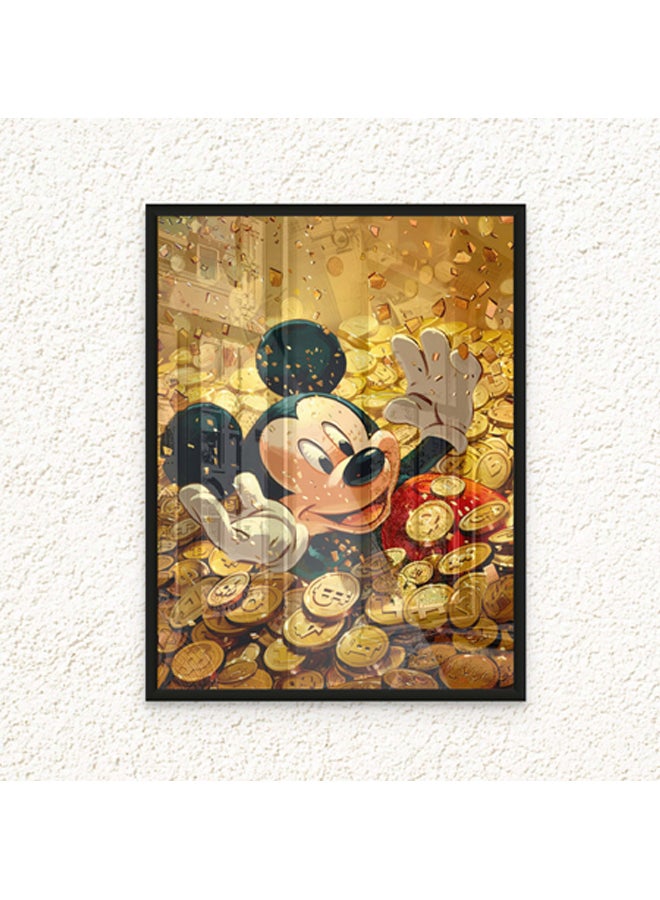 آرت دیکور  ديكور فني مؤطر بطباعة صورة فنية جميلة لميكي ماوس، فن البوب، موضوع المال، شخصية كرتونية مميزة، عمل فني نابض بالحياة، مطبوعات فن البوب، ديكور حائط لغرفة المعيشة، غرفة النوم، المكتب والهدايا - Image 1