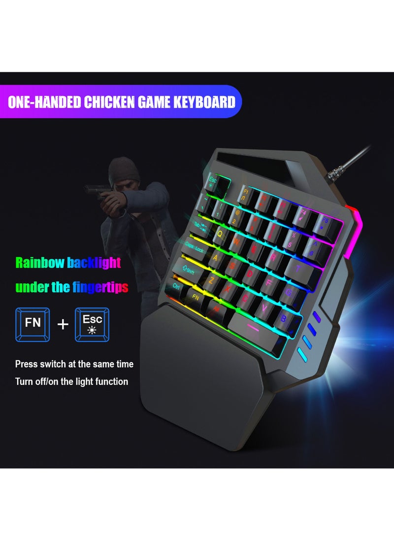 Rock Pow - One Handed Mechanical Feel Gaming Keyboard Rainbow Backlight Multimedia Function Key Portable Mini Single Gamer Keypad with Wrist Rest for Computer/PC/Desktop/Laptop - Image 1