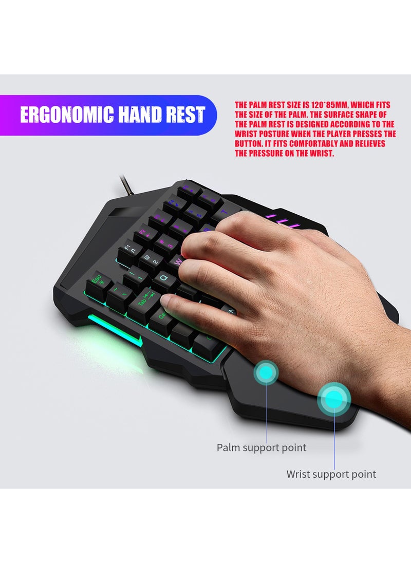 Rock Pow - One Handed Mechanical Feel Gaming Keyboard Rainbow Backlight Multimedia Function Key Portable Mini Single Gamer Keypad with Wrist Rest for Computer/PC/Desktop/Laptop - Image 1