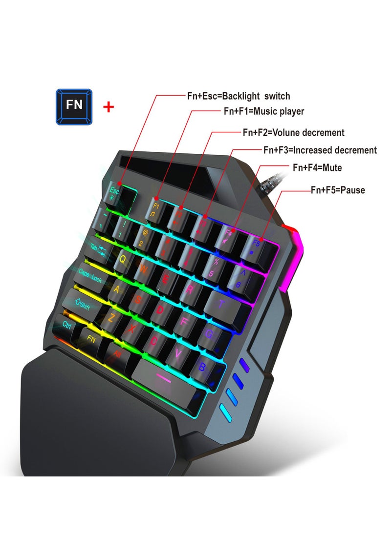 Rock Pow - One Handed Mechanical Feel Gaming Keyboard Rainbow Backlight Multimedia Function Key Portable Mini Single Gamer Keypad with Wrist Rest for Computer/PC/Desktop/Laptop - Image 1