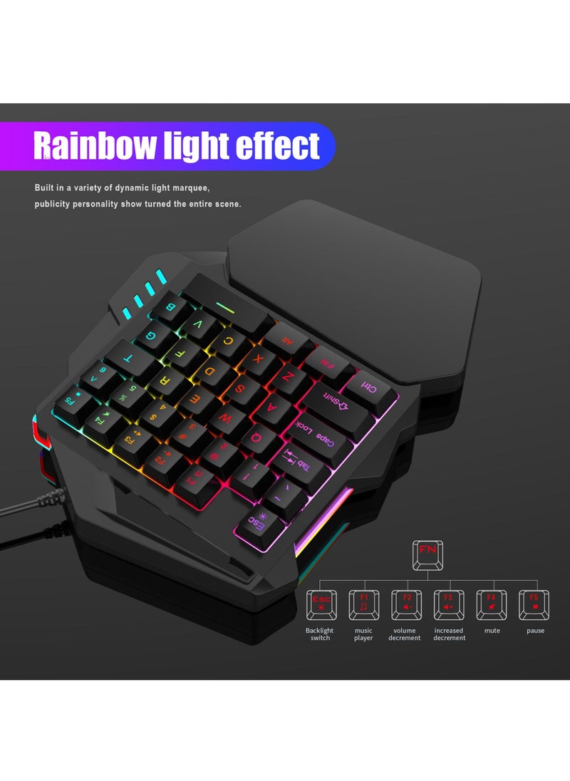 Rock Pow - One Handed Mechanical Feel Gaming Keyboard Rainbow Backlight Multimedia Function Key Portable Mini Single Gamer Keypad with Wrist Rest for Computer/PC/Desktop/Laptop - Image 1
