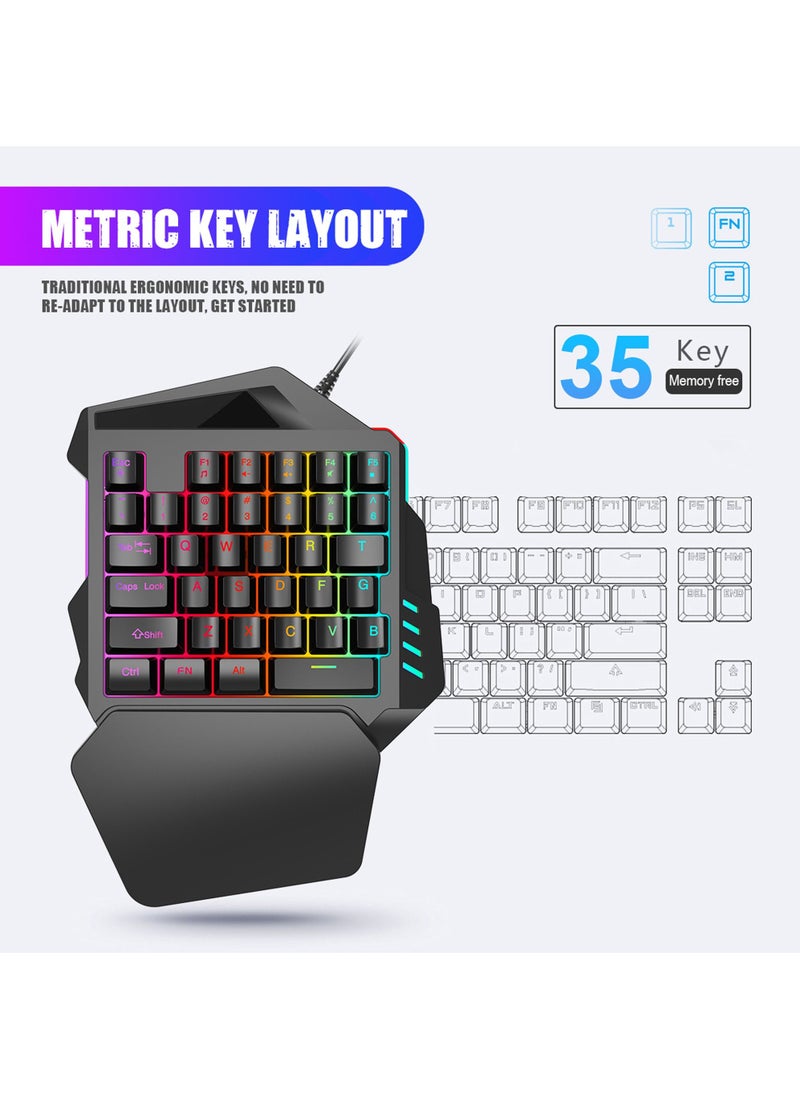 Rock Pow - One Handed Mechanical Feel Gaming Keyboard Rainbow Backlight Multimedia Function Key Portable Mini Single Gamer Keypad with Wrist Rest for Computer/PC/Desktop/Laptop - Image 1