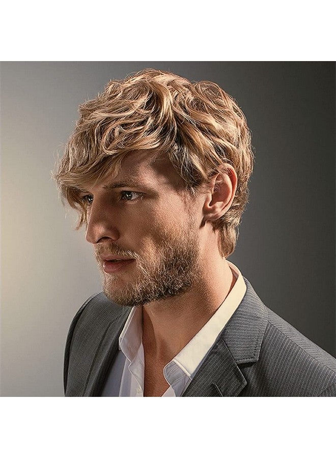 Tseses باروكة شعر أشقر مجعد قصير للرجال، باروكة شعر أشقر صناعية طبيعية منفوشة متعددة الطبقات، باروكة شعر تنكرية للهالوين للرجال (أشقر) - Image 1