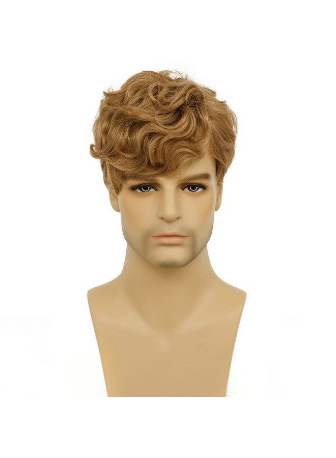 Tseses باروكة شعر أشقر مجعد قصير للرجال، باروكة شعر أشقر صناعية طبيعية منفوشة متعددة الطبقات، باروكة شعر تنكرية للهالوين للرجال (أشقر) - Image 3