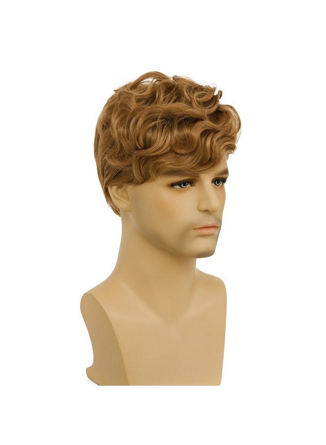 Tseses باروكة شعر أشقر مجعد قصير للرجال، باروكة شعر أشقر صناعية طبيعية منفوشة متعددة الطبقات، باروكة شعر تنكرية للهالوين للرجال (أشقر) - Image 5