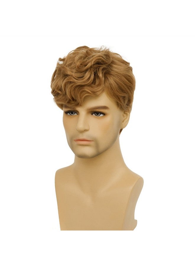 Tseses باروكة شعر أشقر مجعد قصير للرجال، باروكة شعر أشقر صناعية طبيعية منفوشة متعددة الطبقات، باروكة شعر تنكرية للهالوين للرجال (أشقر) - Image 4