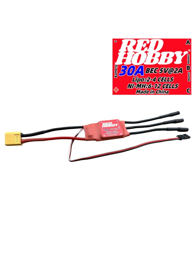 ESC Aircraft Version 30A/50A 2-4S 80A/200A 2-7S 3.5MM/4MM XT60 Brushless ESC-Color:RED HOBBY-30A 2-4S 3.5MM+XT60