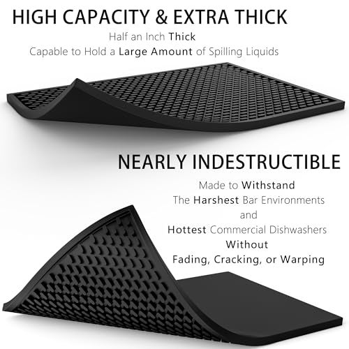 AXIESO 2 Pack Silicone Bar Mat - 1/2 Inch Thick Heat-Resistant and Food Safe Drip Mat - Spill Mats for Counter Top - Kitchen Service Mat, Coffee Bar, Restaurant - Drying Mat - 18 x 12 Inches - Image 3