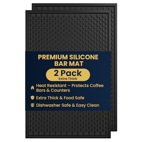 AXIESO 2 Pack Silicone Bar Mat - 1/2 Inch Thick Heat-Resistant and Food Safe Drip Mat - Spill Mats for Counter Top - Kitchen Service Mat, Coffee Bar, Restaurant - Drying Mat - 18 x 12 Inches - Image 1