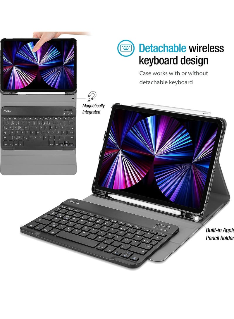 Procases iPad Pro 11 Keyboard Case 2022 2021 2020 2018 Slim Shell Lightweight Cover with Magnetically Detachable Wireless Keyboard Black - Image 2