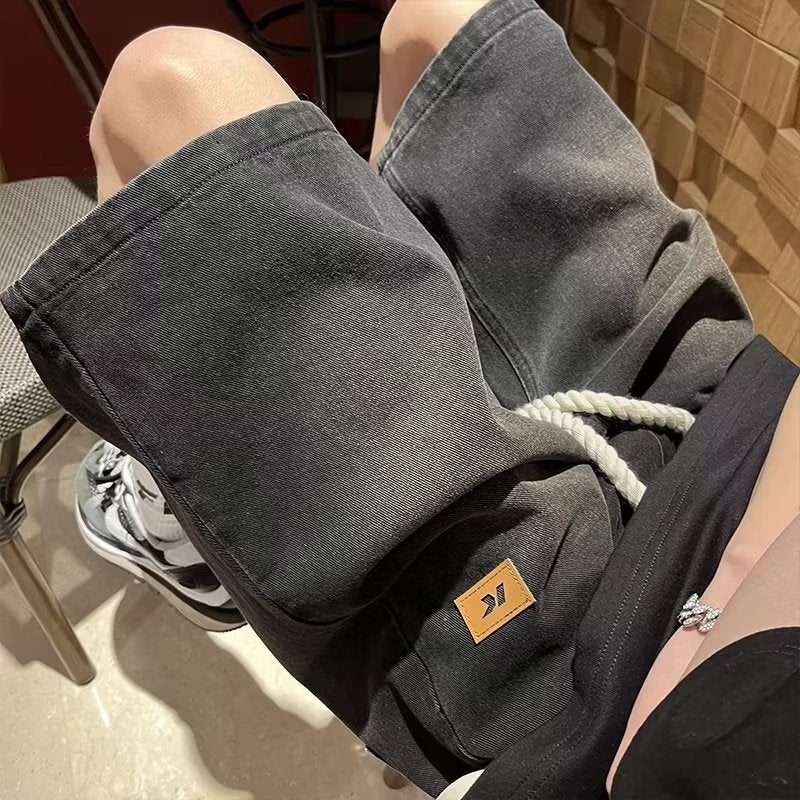 Denim Shorts Boys Summer High-End Sense Ins Trendy Brand American Retro Trendy Casual Straight Five-Point Pants - Image 2