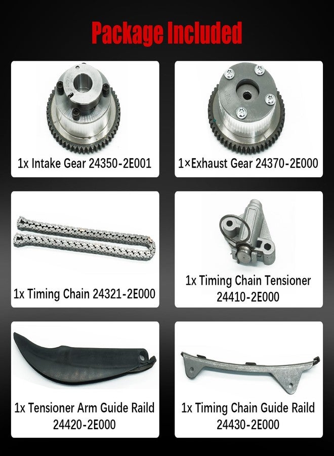 zuverlass 24321-2E000 Timing Chain Kit w/CVVT Gear for 2011-2014 Hyundai Elantra 1.8L, 2012-2013 Kia Soul 2.0L L4 Engine 24350-2E001 24370-2E000 with Guide Tensioner Cam Phaser Sprocket - Image 5
