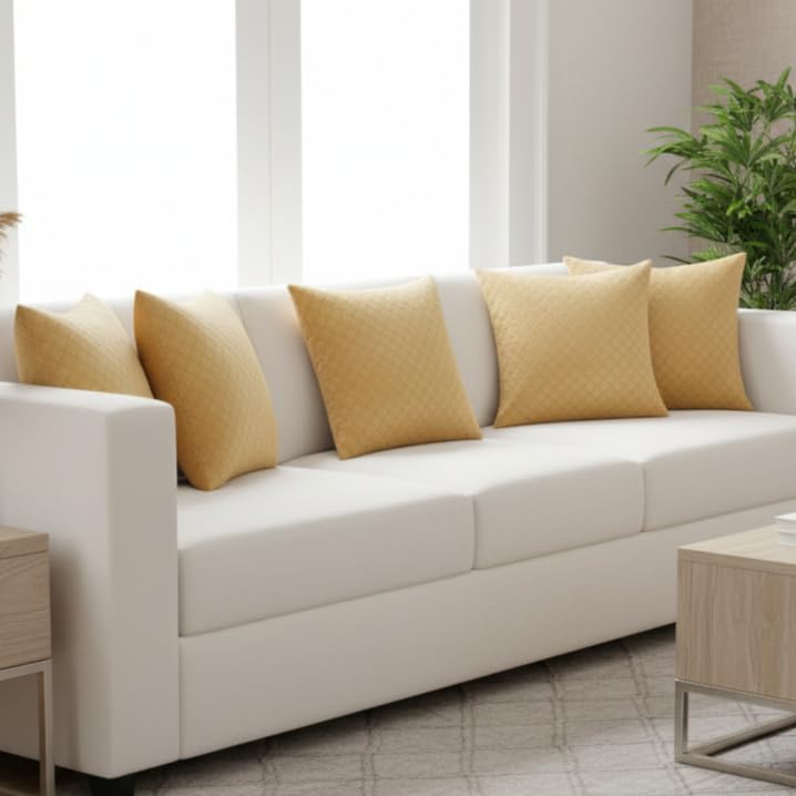 STITCHNEST Quilted Velvet Cushion Covers Set of 5 | Soft Brown | 24x24 Inches | Premium Sofa & Living Room Décor - Image 4