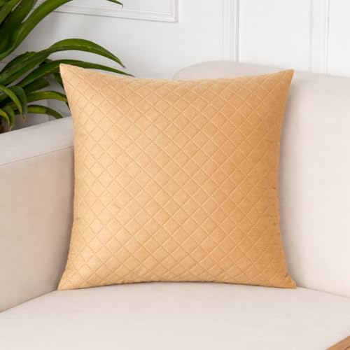 STITCHNEST Quilted Velvet Cushion Covers Set of 5 | Soft Brown | 24x24 Inches | Premium Sofa & Living Room Décor - Image 5