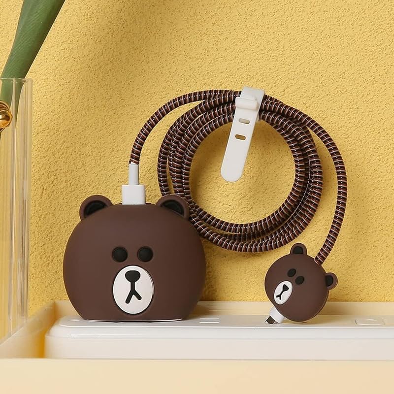 Like Star غطاء حماية 4 في 1 متوافق مع شاحن آبل 20 واط/18 واط USB-C وحافظة حماية وكابل موفر، غطاء شخصية كرتونية ثلاثية الأبعاد 360 درجة (باندا بني) - Image 2