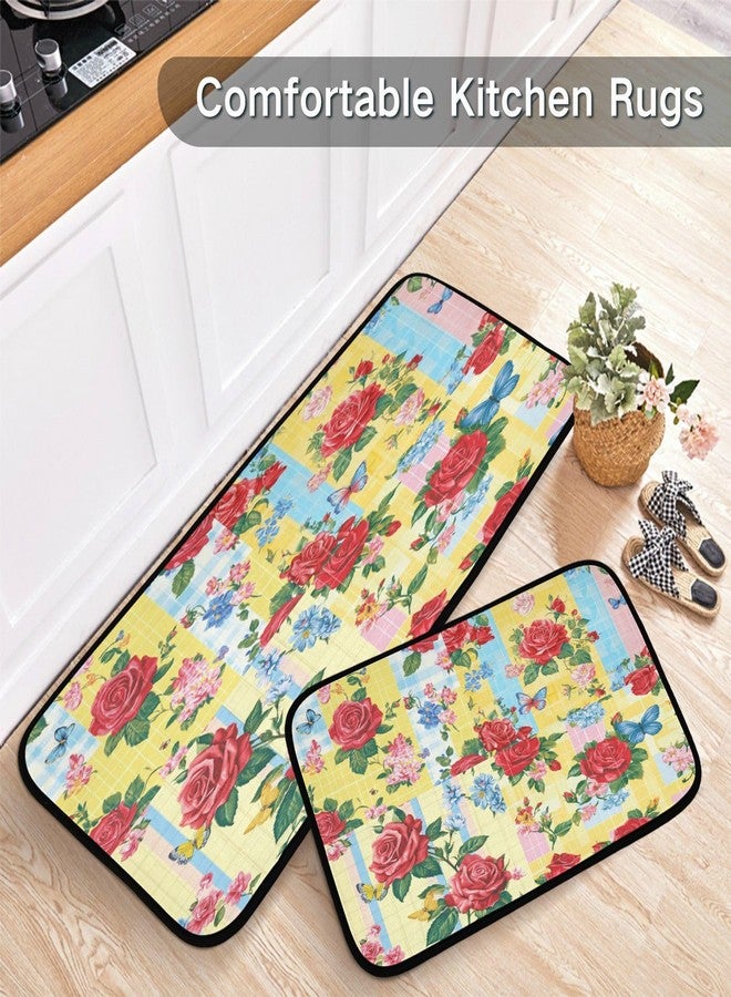 Eionryn Rose Flower Butterfly Kitchen Mats Kitchen Rugs Runner Laundry Rug Non Slip Floor Door Mats Soft Doormats Carpet Home Decor Set of 2 - Image 5