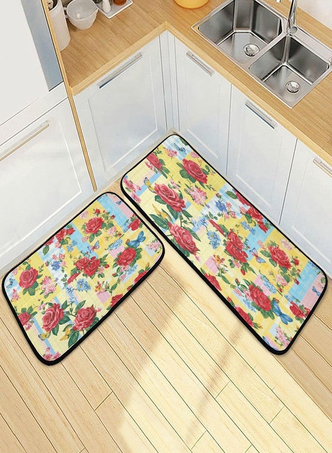 Eionryn Rose Flower Butterfly Kitchen Mats Kitchen Rugs Runner Laundry Rug Non Slip Floor Door Mats Soft Doormats Carpet Home Decor Set of 2 - Image 2