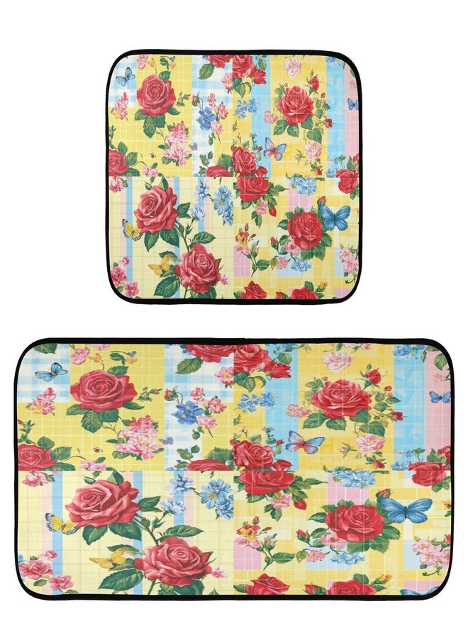 Eionryn Rose Flower Butterfly Kitchen Mats Kitchen Rugs Runner Laundry Rug Non Slip Floor Door Mats Soft Doormats Carpet Home Decor Set of 2 - Image 1