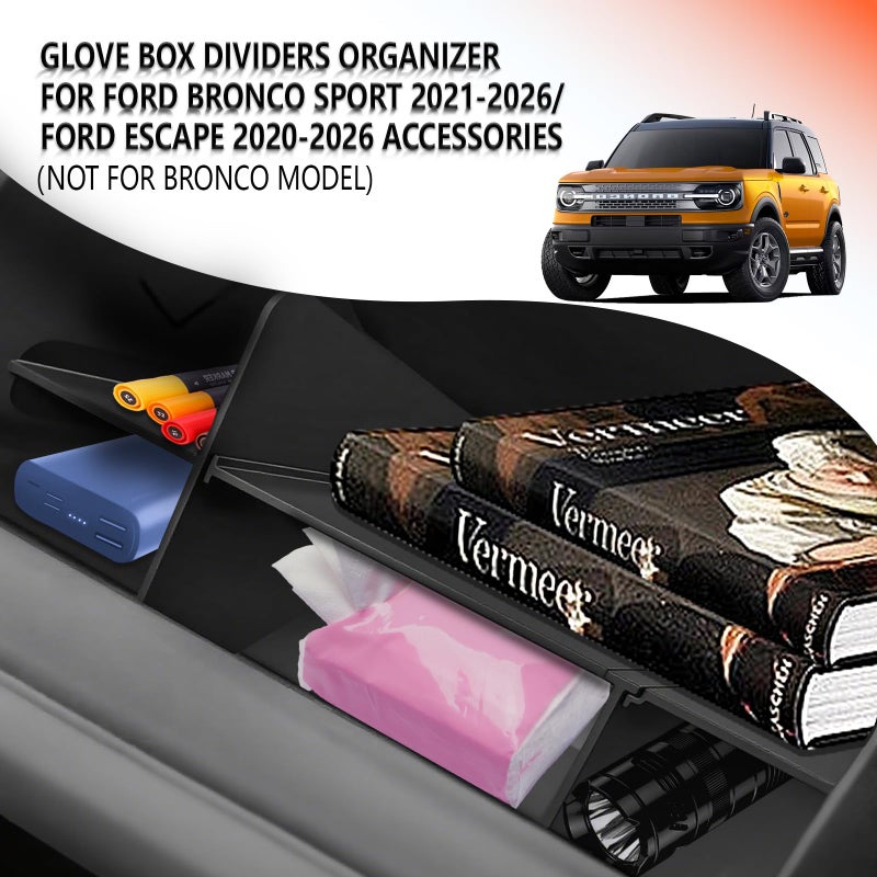 JLQP Upgrade Glove Box Dividers Organizer for Ford Bronco Sport 2021-2026/Ford Escape 2020-2026 Accessories,Car Glove Box Organizer Divide Space ABS Storage Classification Accessories(Not Fit Bronco Model) - Image 2