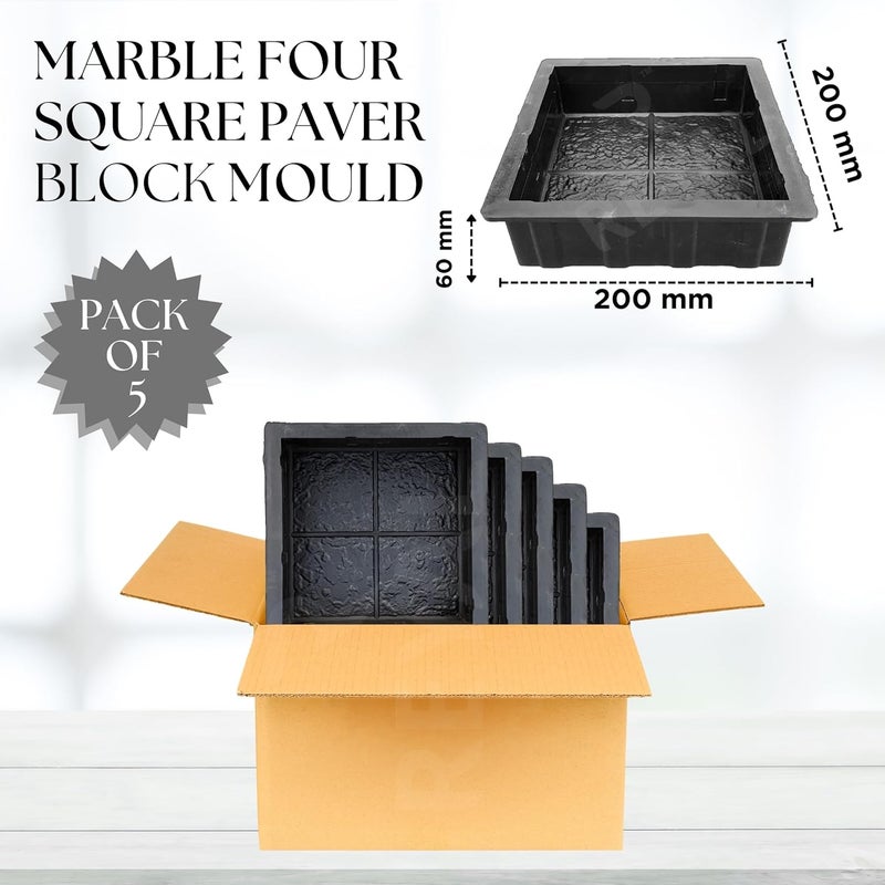 Reyal Black 8x8 Four Square Paver Block Mould 60mm Pack of 5 Black Rubber Mold DIY Cement Mold Interlocking Paver Mould Pathway Mould Marble Paver - Image 2