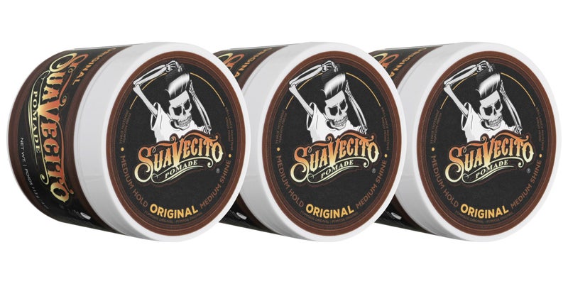 SUAVECITO سوفيسيتو بوميد هولد أصلي 4 أونص، 3 عبوات - بوميد شعر متوسط الثبات للرجال - شمع مائي متوسط اللمعان خالي من الرقائق - سهل الغسل - ثبات طوال اليوم لجميع تسريحات الشعر - Image 1