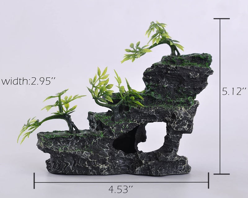 IBWell Aquarium Ornament, Mountain View Stone with Moss Tree Rock Cave Landscape Artificial Fish Tank Decoration - Image 2
