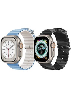 Silicone Ocean Band Strap for Apple Watch Ultra 8 49mm Sky Blue/White Double Side Strap with Black/Gray Double Line Strap Set of 2