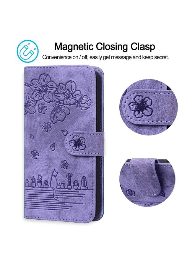 S-TOP Case For Samsung Galaxy S24 5G Cartoon Sakura Cat Embossed Leather Phone Case - Image 5