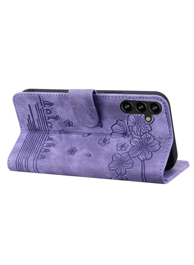 S-TOP Case For Samsung Galaxy S24 5G Cartoon Sakura Cat Embossed Leather Phone Case - Image 4