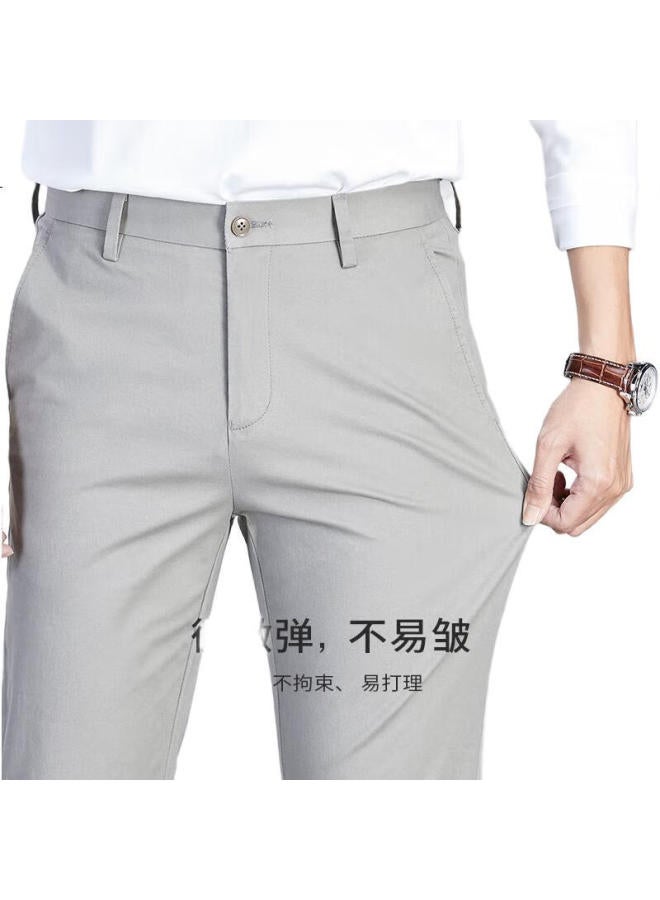 FIRS Men'S Casual Pants Comfortable High Cotton Elasticity Autumn Business Casual Solid Color Zipper Straight Tube Men'S Trousers Long Pants - Image 1
