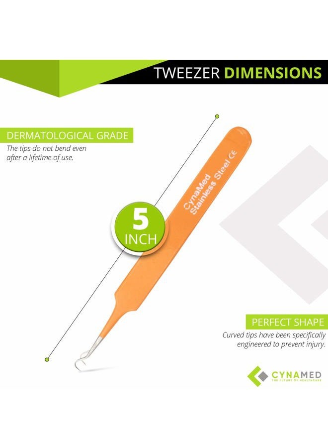 CYNAMED Blackhead Tweezer - Professional Curved Steel Tip Surgical Comedone & Splinter Extractor. Ideal Blemish & Acne Remover Tool Means Flawless Facial Skin (Orange) - Image 3