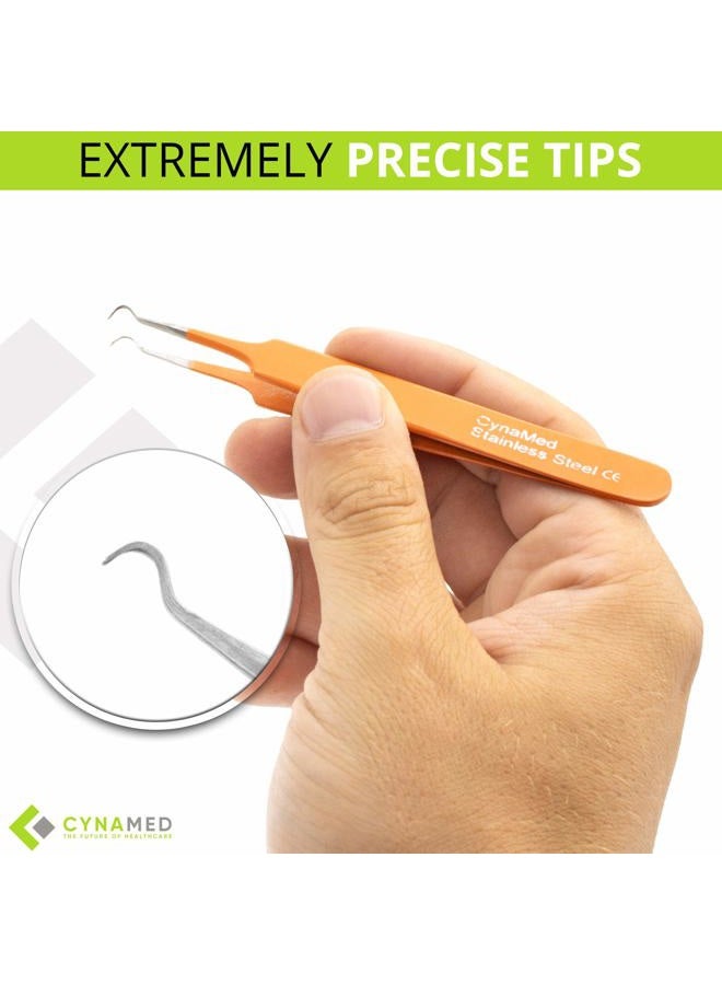 CYNAMED Blackhead Tweezer - Professional Curved Steel Tip Surgical Comedone & Splinter Extractor. Ideal Blemish & Acne Remover Tool Means Flawless Facial Skin (Orange) - Image 4