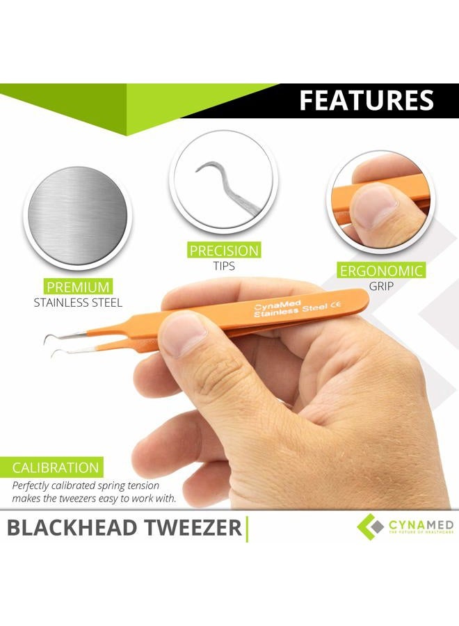 CYNAMED Blackhead Tweezer - Professional Curved Steel Tip Surgical Comedone & Splinter Extractor. Ideal Blemish & Acne Remover Tool Means Flawless Facial Skin (Orange) - Image 2